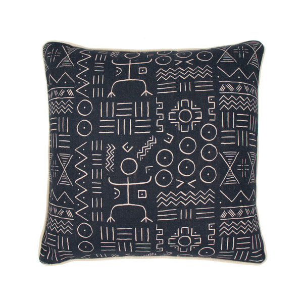 Dogon Patterned Cushion in Midnight Blue