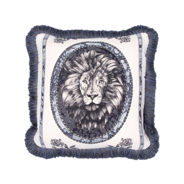 Lion Toile Cushion in Pebble Blue