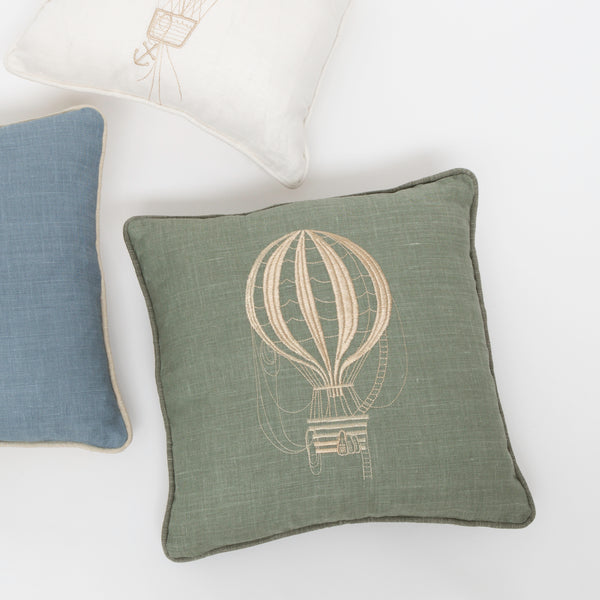 Pallone Cushion with Hot Air Balloon in Forest Green
