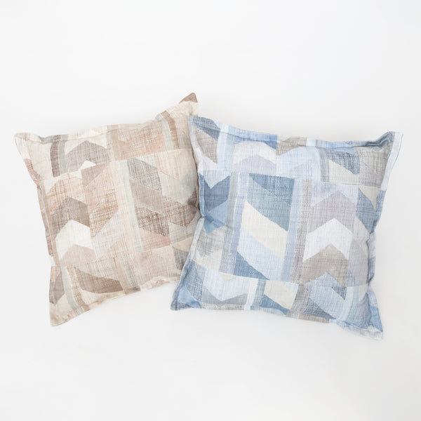 Sagitta Cushions with Blue and Nougat Colored Patterns