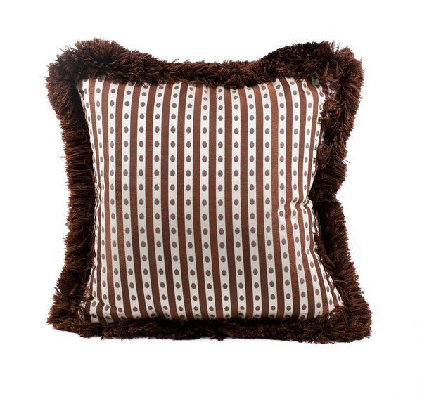 The Vale Striped Cushion with Trim in Chestnut Brown