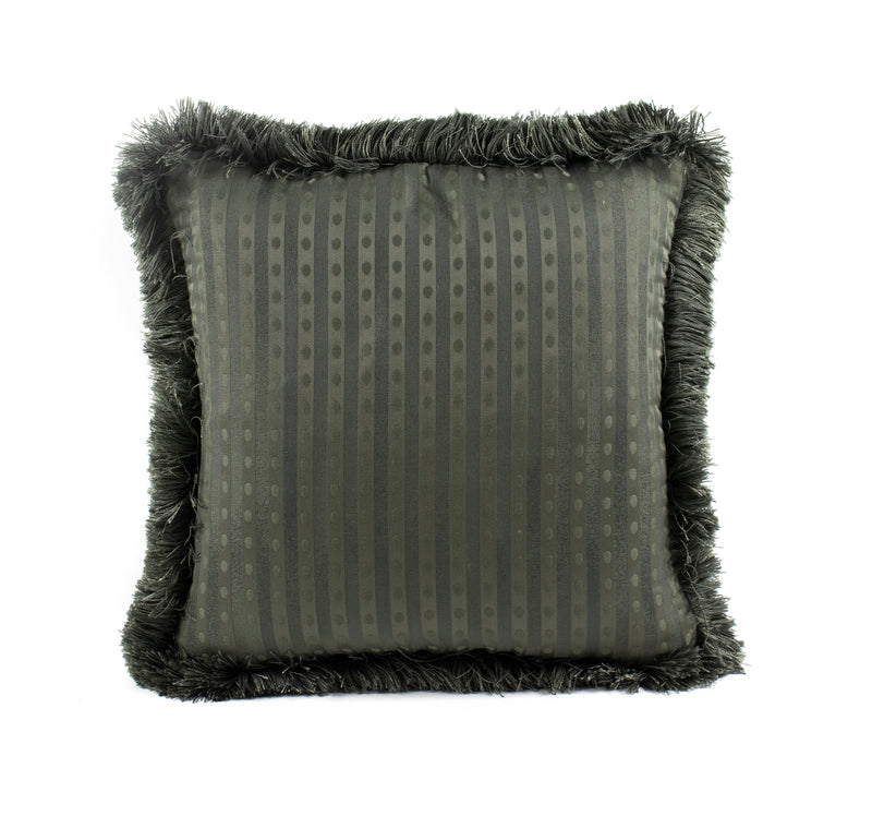The Vale Striped Cushion with Trim in Dark Olive