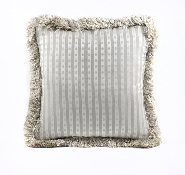 The Vale Striped Cushion with Trim in Silver