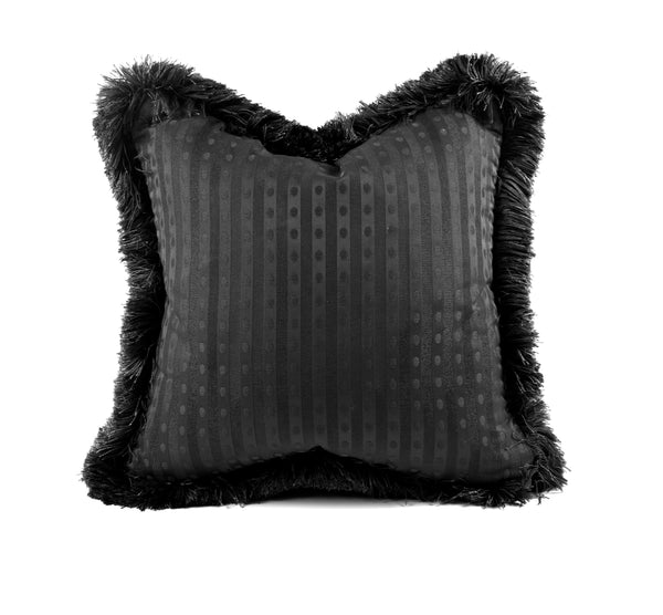 The Vale Striped Cushion with Trim in Charcoal