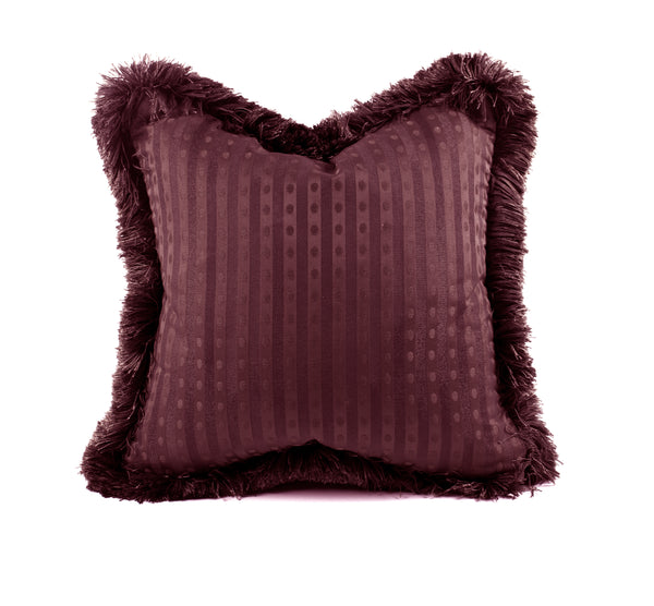 The Vale Striped Cushion with Trim in Oxblood