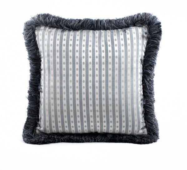 The Vale Striped Cushion with Trim in Pebble